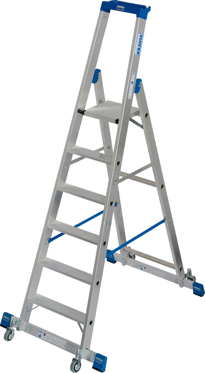 Stabilo Stufen-Stehleiter, fahrbar mit Traverse 6 Stufen
