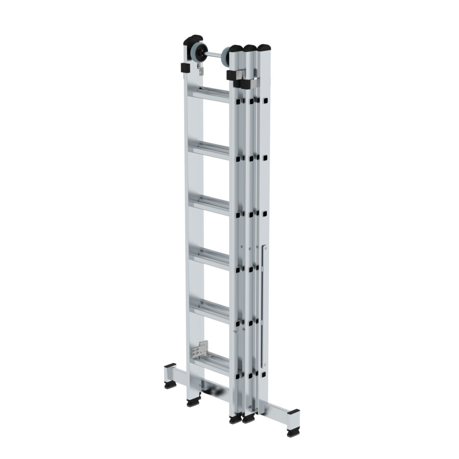Aluminium-Mehrzweckleiter 3-teilig mit nivello®-Traverse - 3x6 Sprossen Aluminium-Mehrzweckleiter 3-teilig mit nivello®-Traverse - 3x6 Sprossen