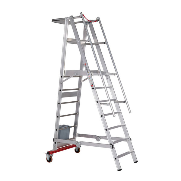 PREMIUM line Aluminium-Podestleiter fahrbar, klappbar, 6 Stufen