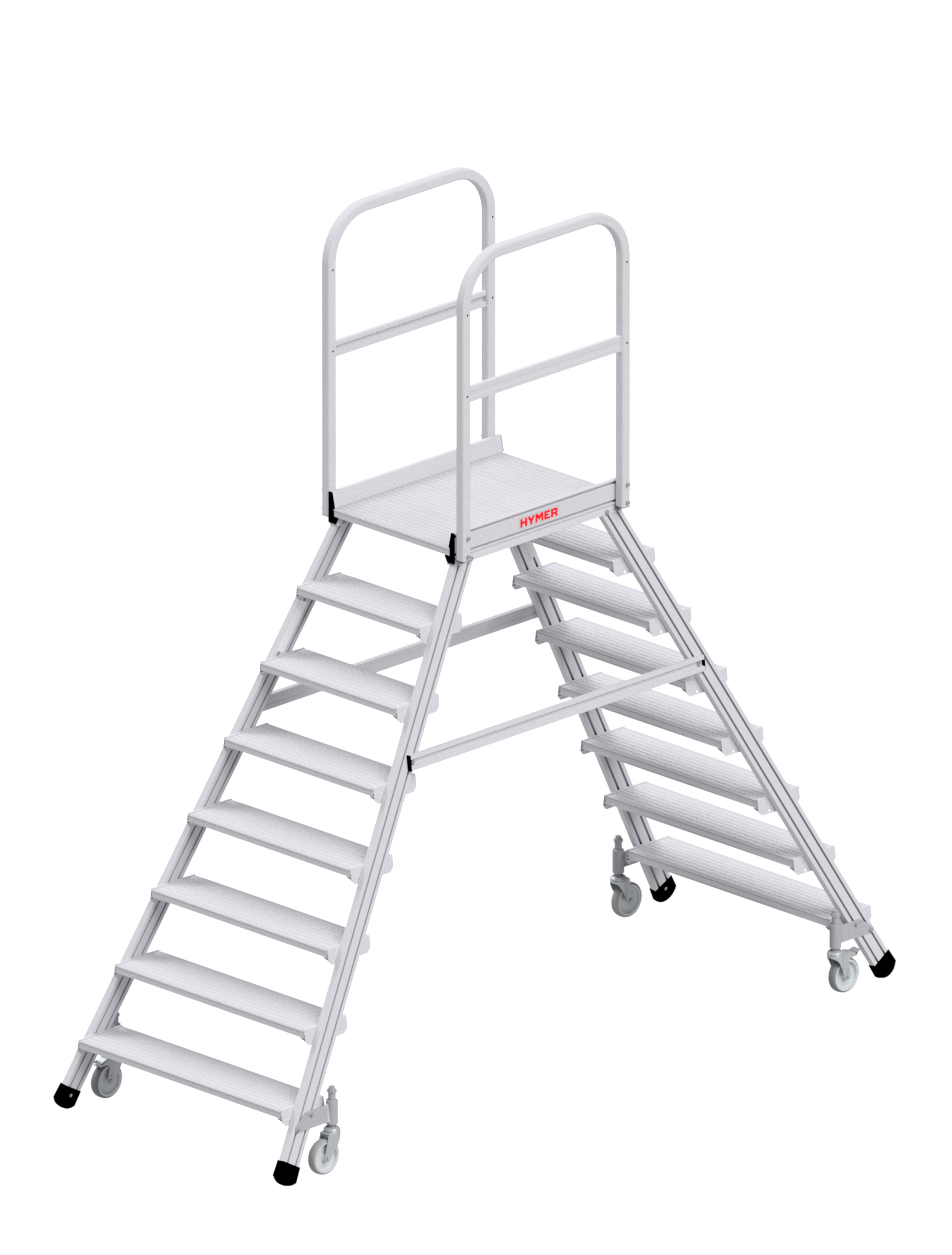 Podesttreppe R13 fahrbar, beidseitig begehbar - 2x8 Stufen Podesttreppe R13 fahrbar, beidseitig begehbar - 2x8 Stufen