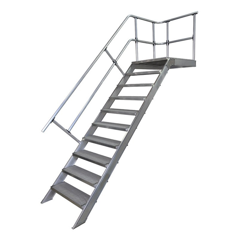 Treppe mit Podest, einseitigem Handlauf und Alu Lochblech-Stufen - 10 Stufen