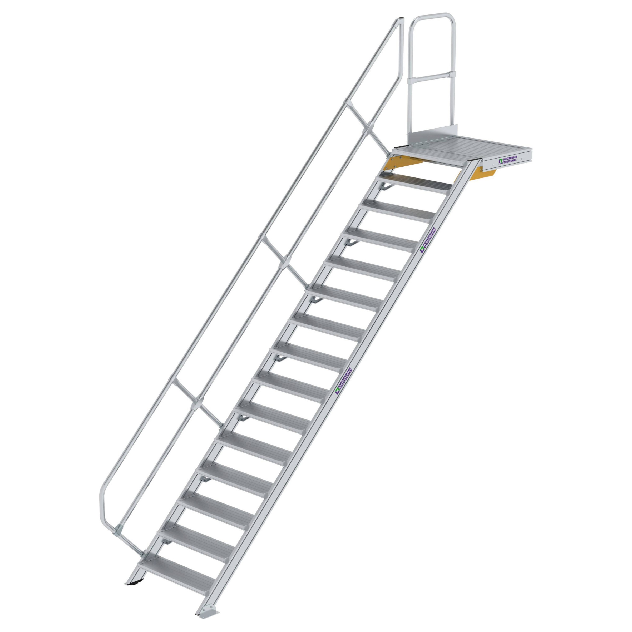Aluminium-Treppe mit Plattform, 45°, Stufenbreite 800 mm, 4 Stufen