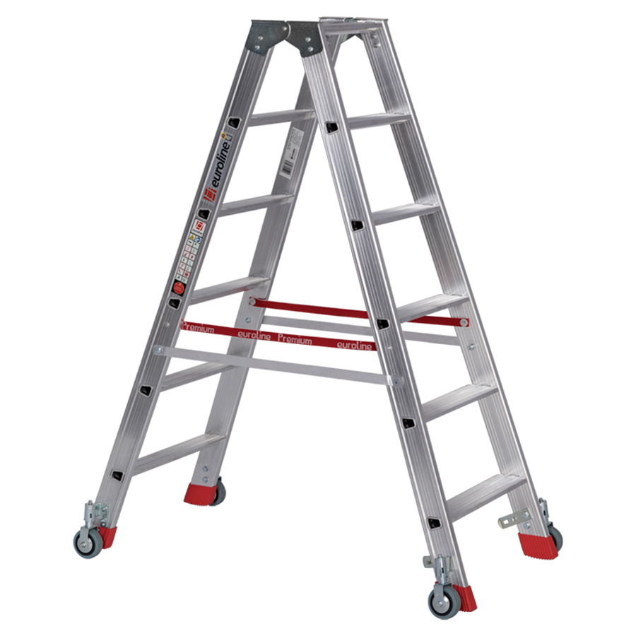 Nr. 30573 PREMIUM-Line Alu-Stufenstehleiter mit Federrollen und Feststellern 2x6 Stufen PREMIUM line Alu-Stufenstehleiter mit Federrollen und Feststellern, 2 x 6 Stufen