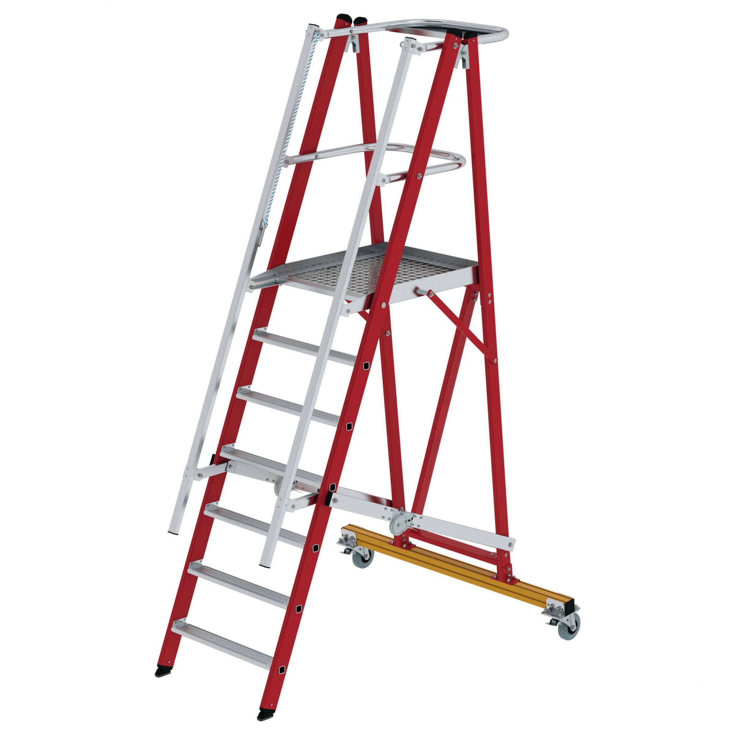 Plattformleiter GFK/ALU klappbar und fahrbar mit GFK-Handlauf, 5 Stufen Plattformleiter GFK/ALU klappbar und fahrbar mit GFK-Handlauf, 5 Stufen
