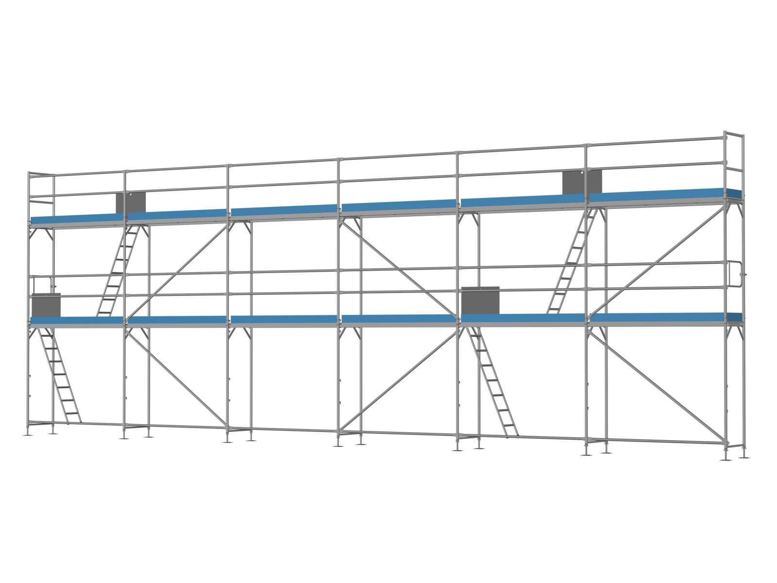 Stahl Traufseitengerüst 90 m² - 2,5 m Felder - 15 m lang - 6 m Arbeitshöhe - Komplettpaket