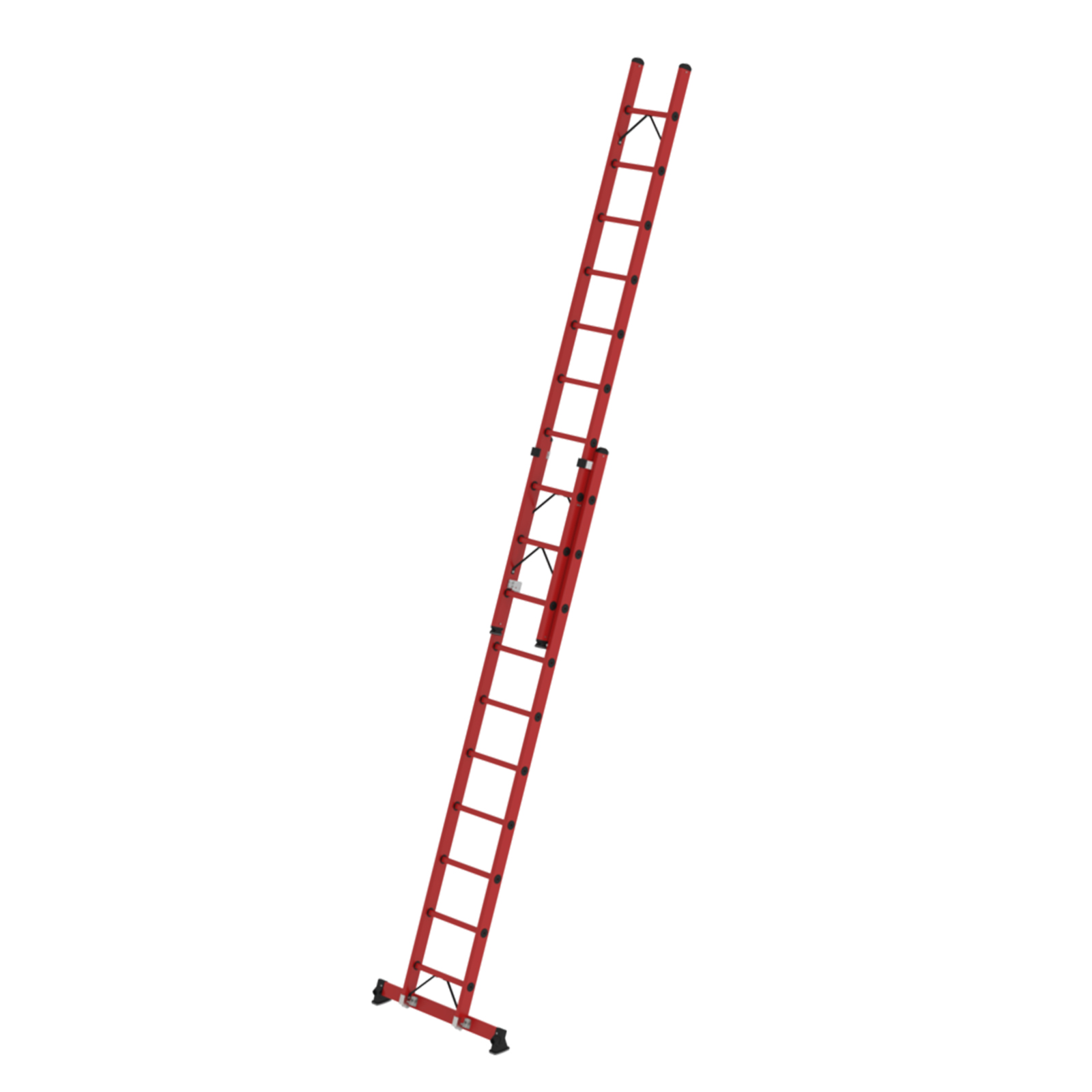 Sprossen-Schiebeleiter 2-teilig GFK mit nivello® Traverse, 2 x 8 Sprossen Sprossen-Schiebeleiter 2-teilig GFK mit nivello® Traverse, 2 x 8 Sprossen