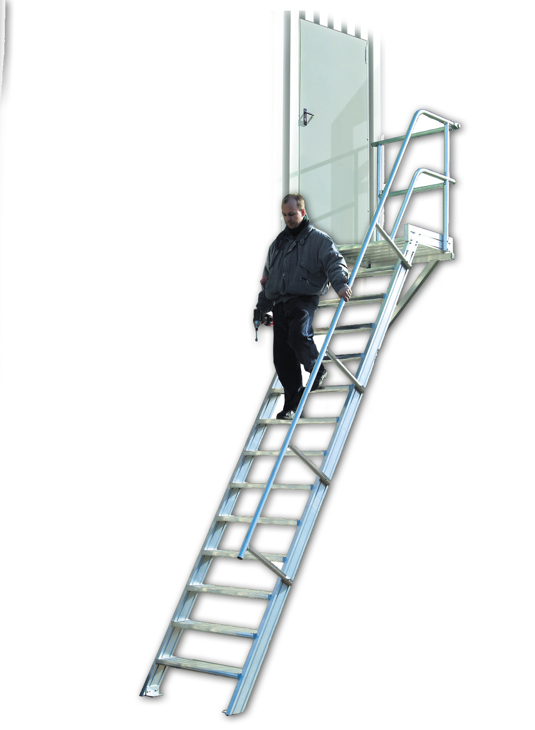 Euroline 60° Podesttreppe, 800 mm Stufenbreite, 4 Stufen
