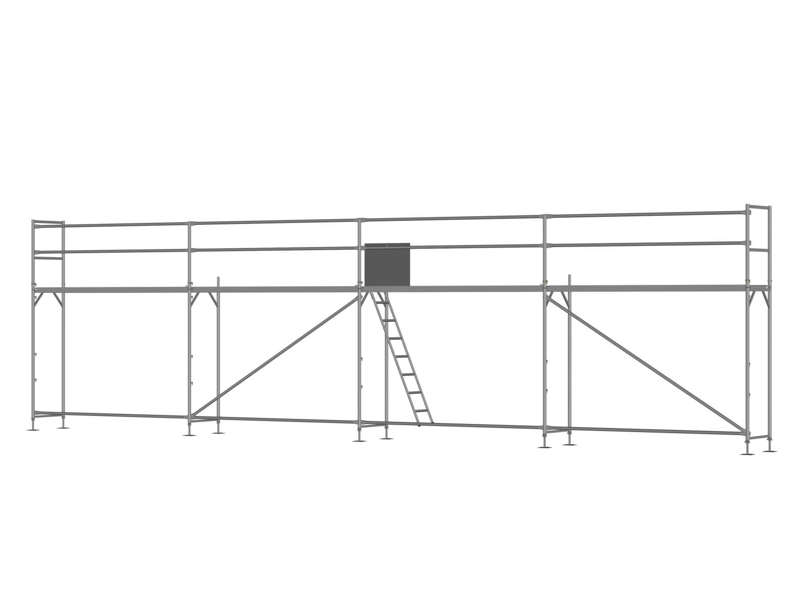 Stahl Traufseitengerüst 48 qm - 3,0 m Felder - 12 m lang - 4 m Arbeitshöhe - Basis-Gerüst inkl. Aufstieg & Befestigung