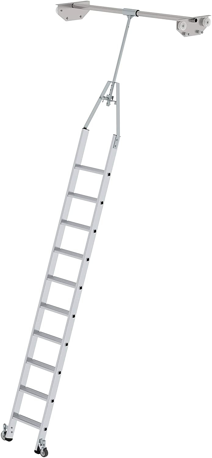 Aluminium-Regalleiter für Doppelregal, drehbar, 10 Sprossen/Stufen Aluminium-Regalleiter für Doppelregal, drehbar, 10 Stufen
