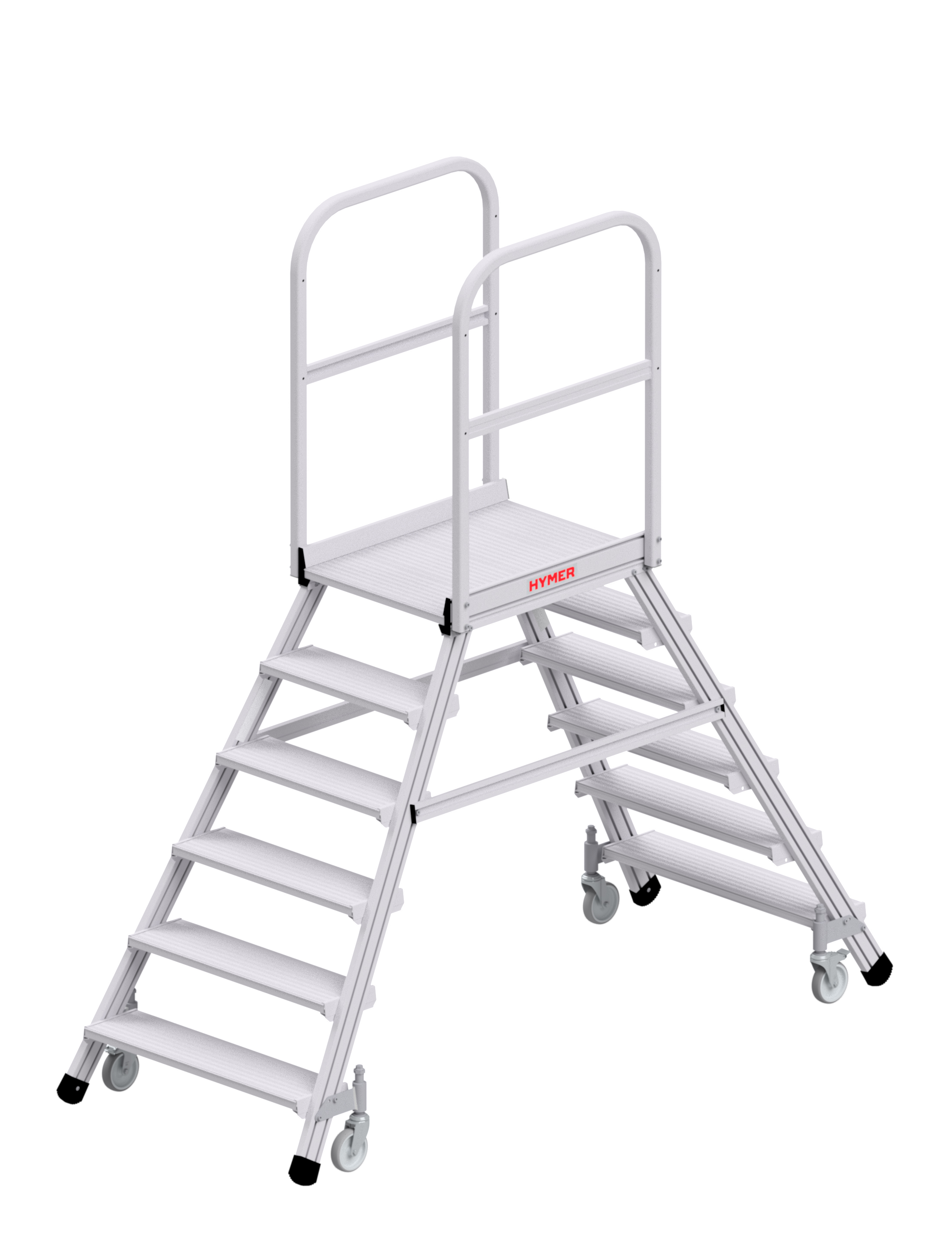 Podesttreppe R13 fahrbar, beidseitig begehbar - 2x8 Stufen Podesttreppe R13 fahrbar, beidseitig begehbar - 2x8 Stufen