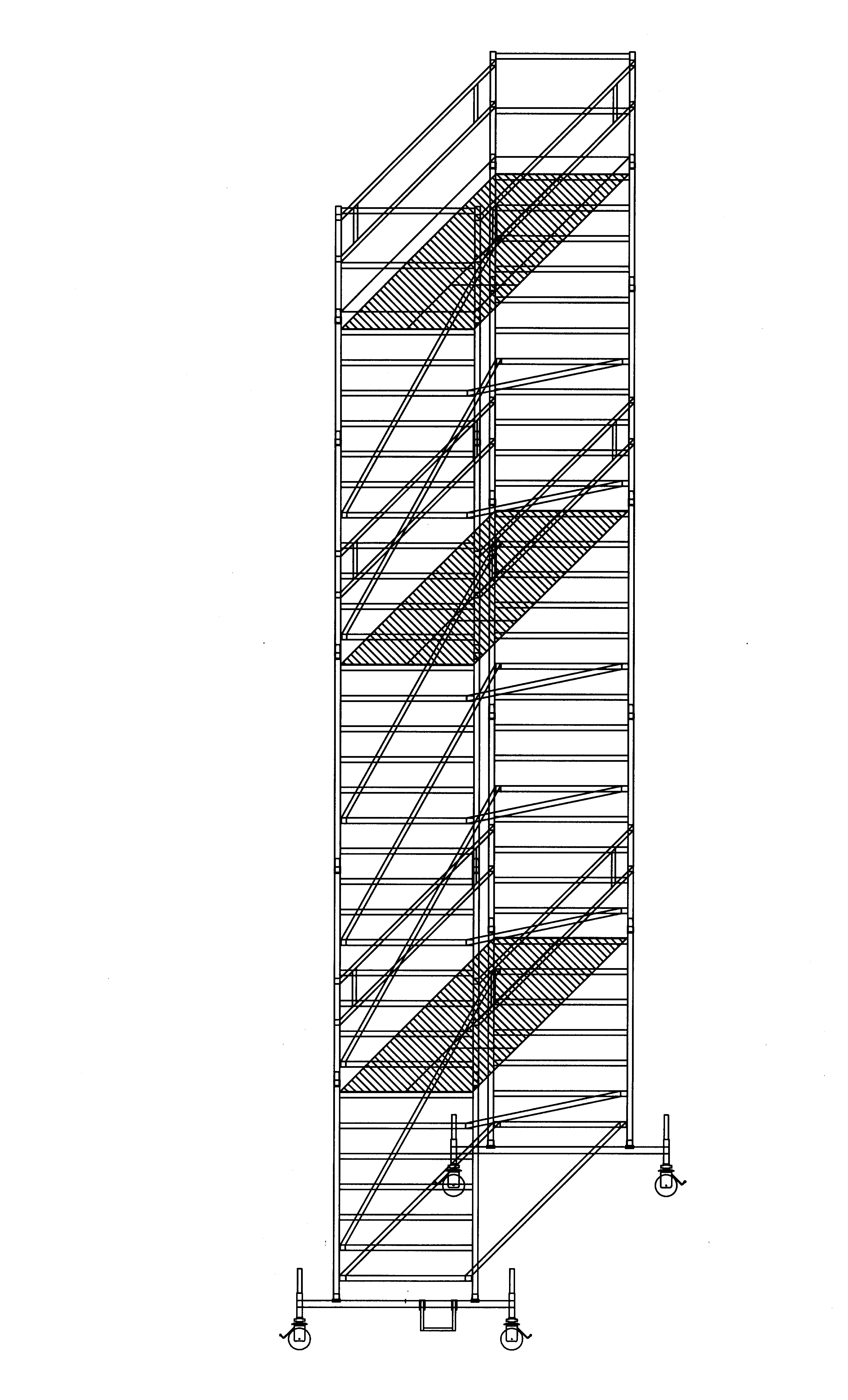 Aluminium-Rollgerüst mit Fahrbalken und Doppel-Plattform, Arbeitshöhe 5,00 m, Gerüstgröße 1,35 m x 2,45 m