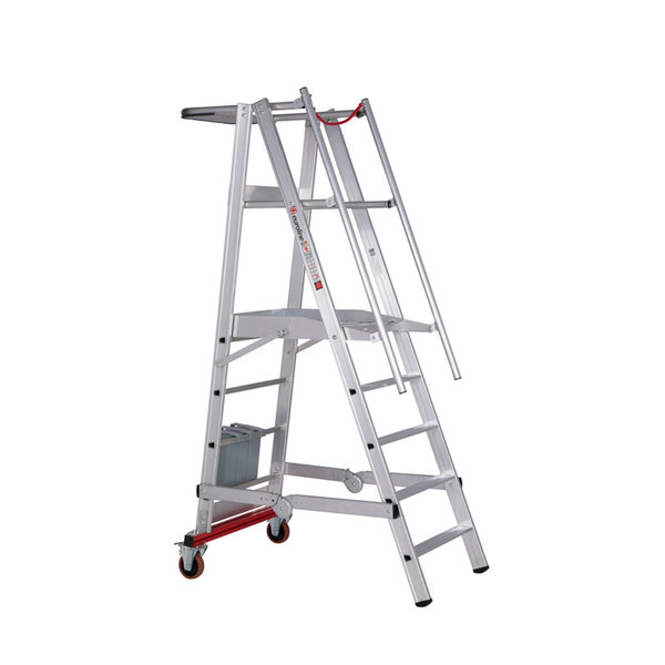 PREMIUM line Aluminium-Podestleiter fahrbar, klappbar, 6 Stufen