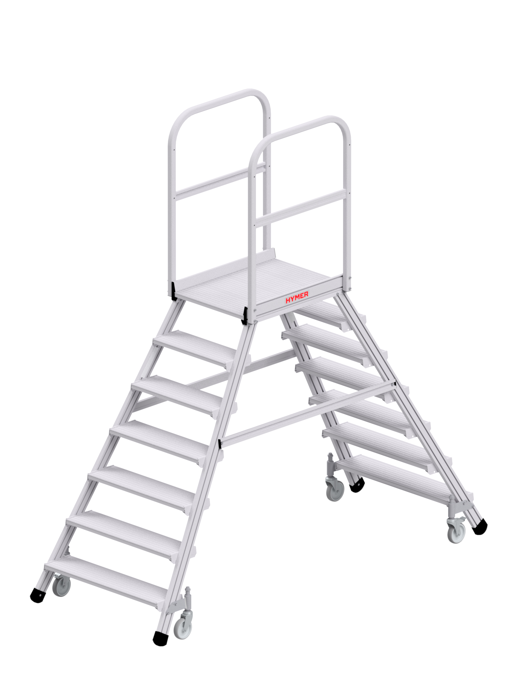 Podesttreppe R13 fahrbar, beidseitig begehbar - 2x8 Stufen Podesttreppe R13 fahrbar, beidseitig begehbar - 2x8 Stufen