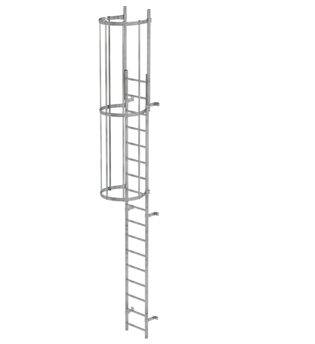 Einzügige Steigleiter mit Rückenschutz, Stahl verzinkt, Leiterlänge 5,96 m