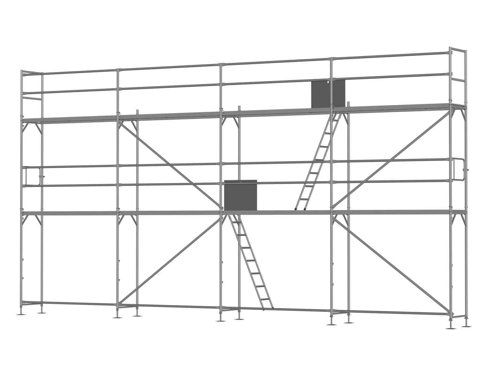 Alu Traufseitengerüst 60 qm - 2,5 m Felder - 10 m lang - 6 m Arbeitshöhe - Basis-Gerüst inkl. Aufstieg & Befestigung