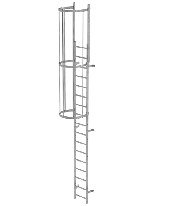 Einzügige Steigleiter mit Rückenschutz, Notleiter, Stahl verzinkt, Steighöhe 4,76 m