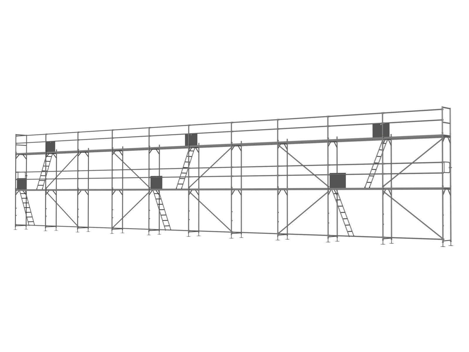 Alu Traufseitengerüst 150 qm - 2,5 m Felder - 25 m lang - 6 m Arbeitshöhe - Basis-Gerüst inkl. Aufstieg & Befestigung