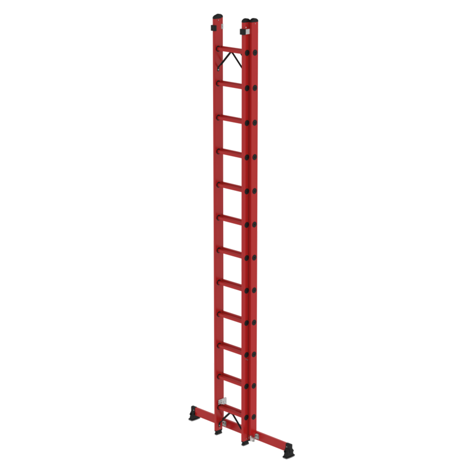 Sprossen-Schiebeleiter 2-teilig GFK mit nivello® Traverse, 2 x 8 Sprossen Sprossen-Schiebeleiter 2-teilig GFK mit nivello® Traverse, 2 x 8 Sprossen