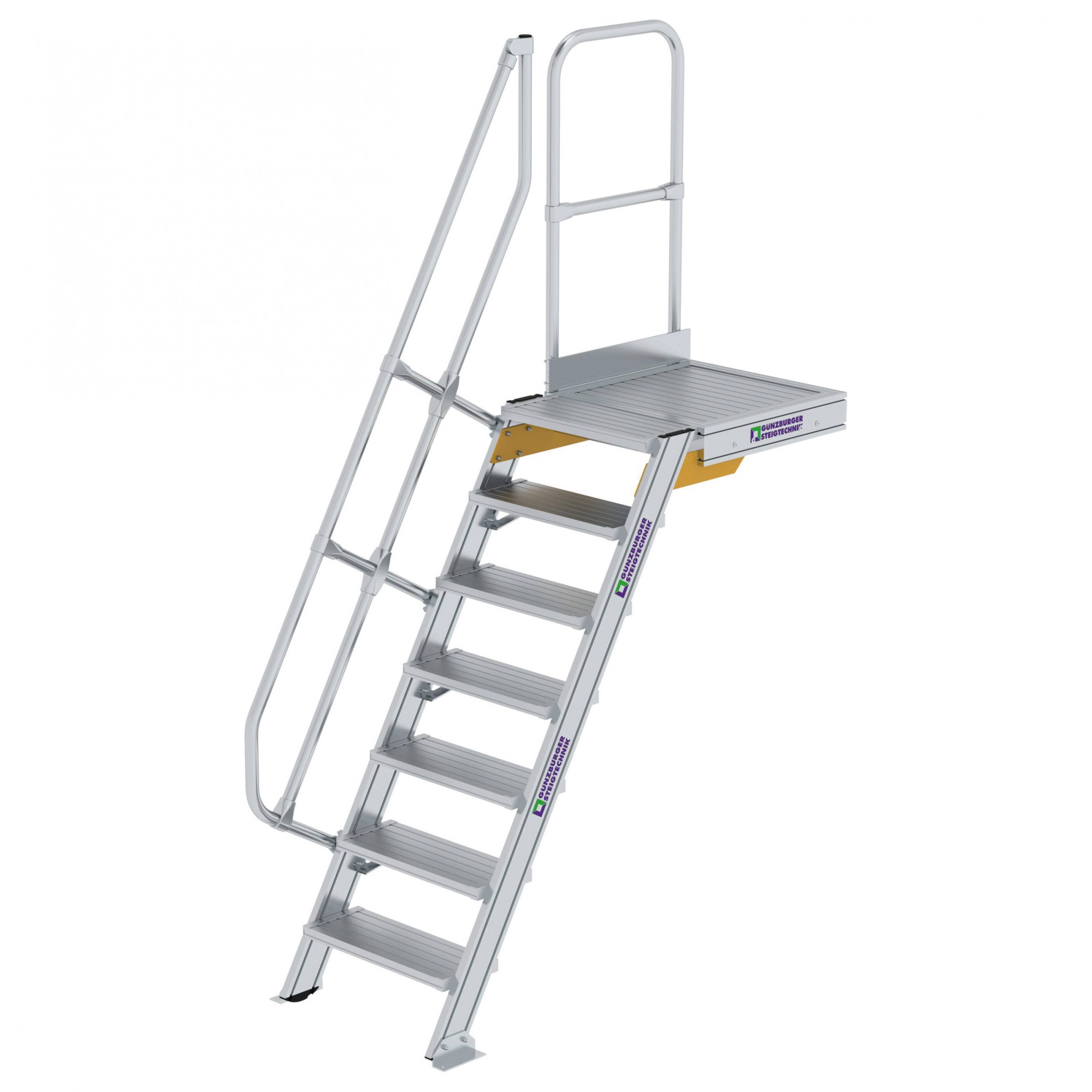 Aluminium-Treppe 60° mit Podest, Stufenbreite 600 mm, 4 Stufen