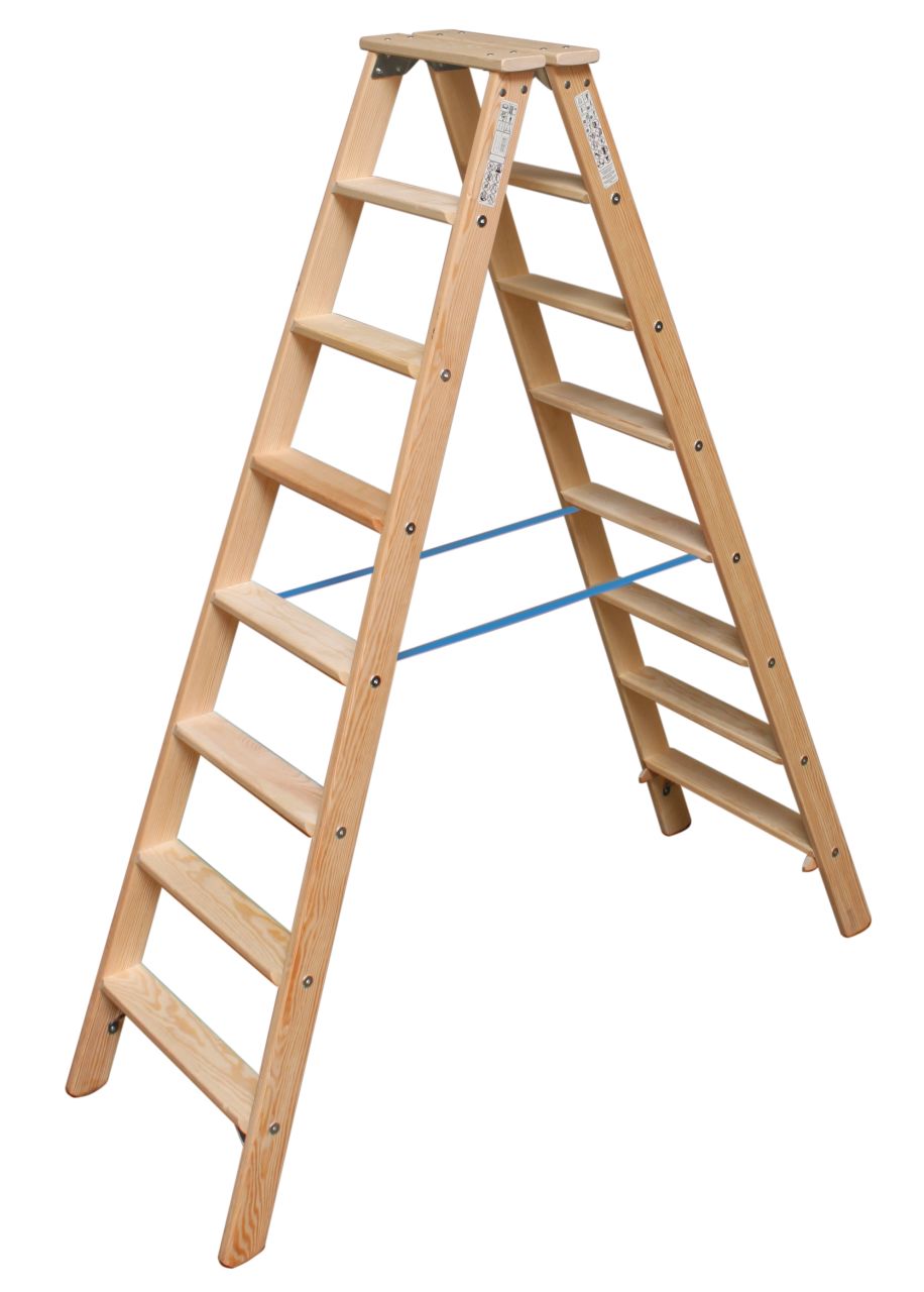STABILO Stufen-DoppelLeiter Holz, 2x8 Stufen