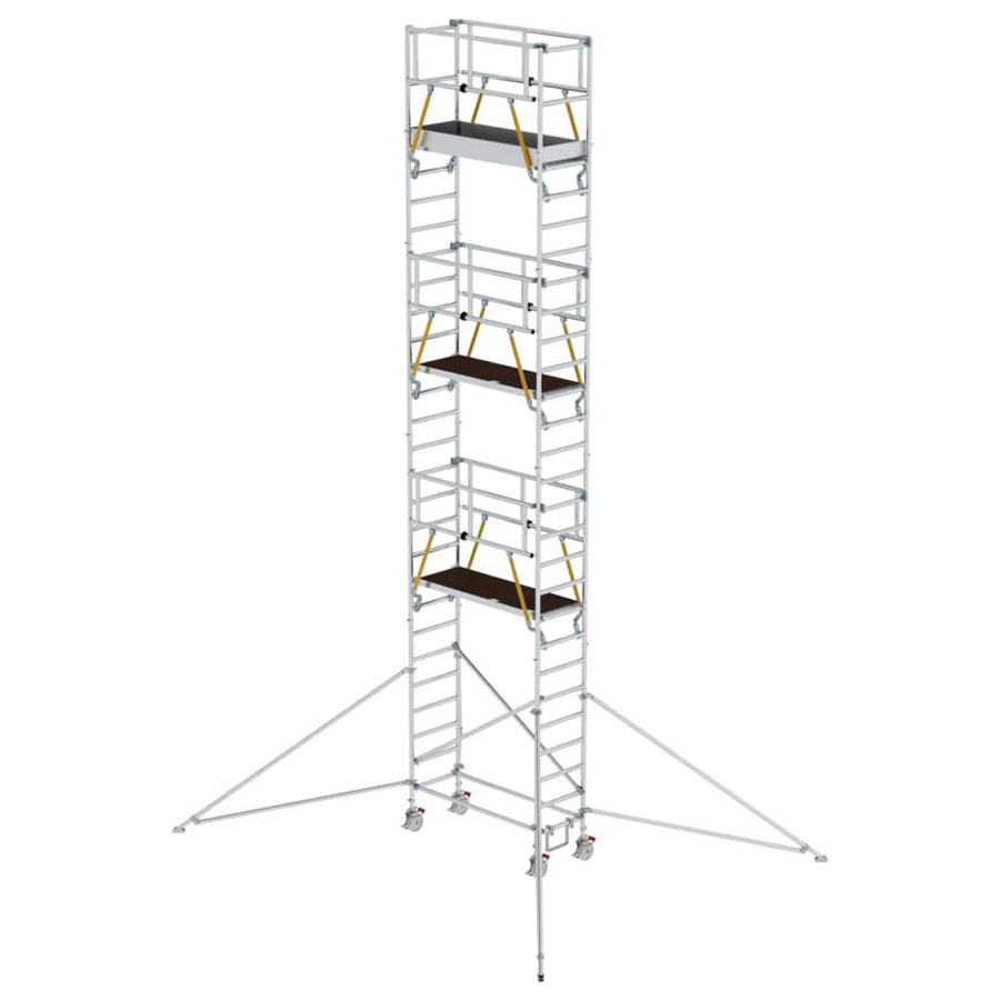 Rollgerüst SG mit Ausleger Plattformgröße 1,80 x 0,75 m, Arbeitshöhe 9.55 m Rollgerüst SG mit Ausleger Plattformgröße 2,45 x 0,75 m, Arbeitshöhe 12,35 m
