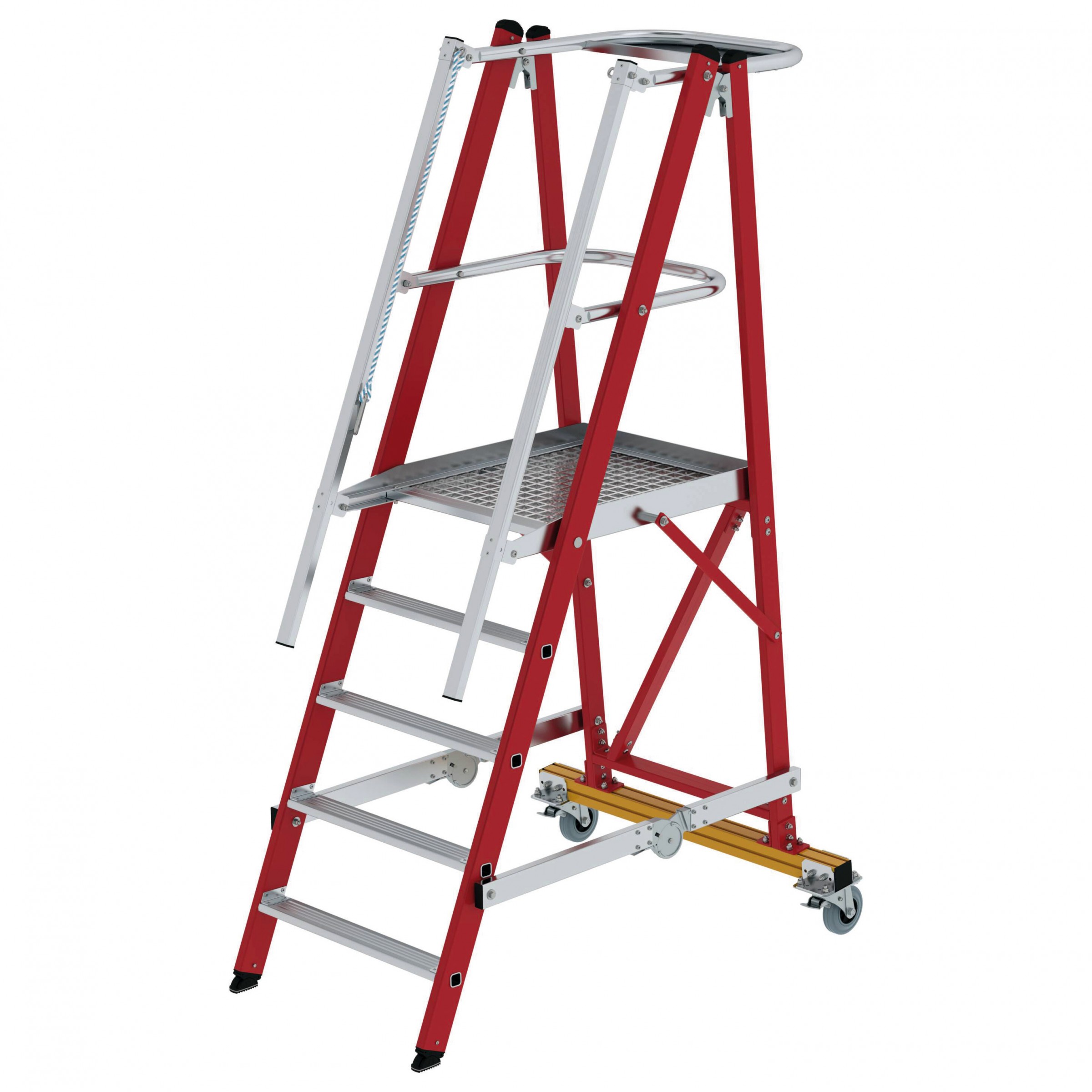 Plattformleiter GFK/ALU klappbar und fahrbar mit GFK-Handlauf, 5 Stufen