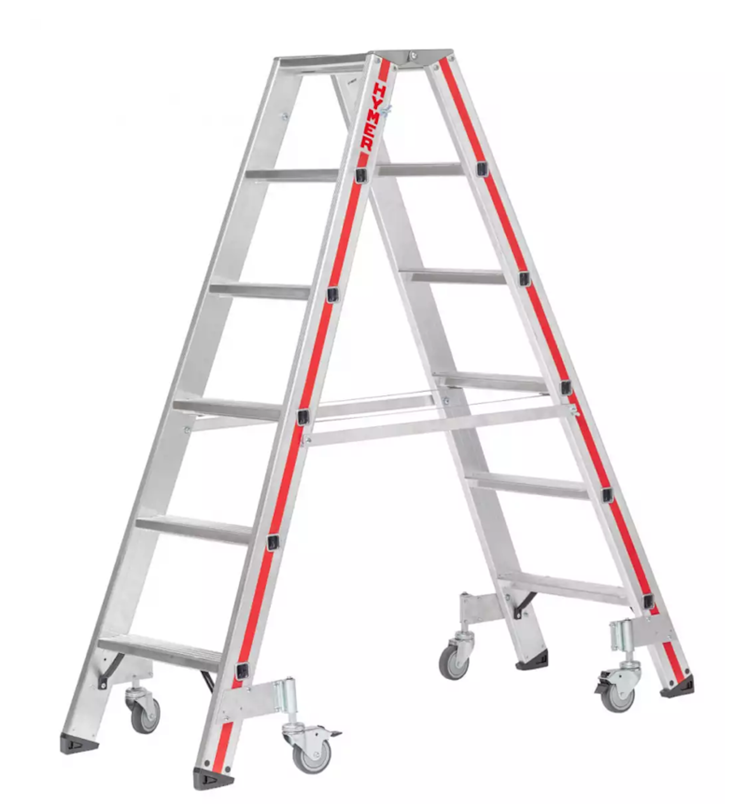 Stufenstehleiter mit Rollen, beidseitig begehbar, 2x8 Stufen