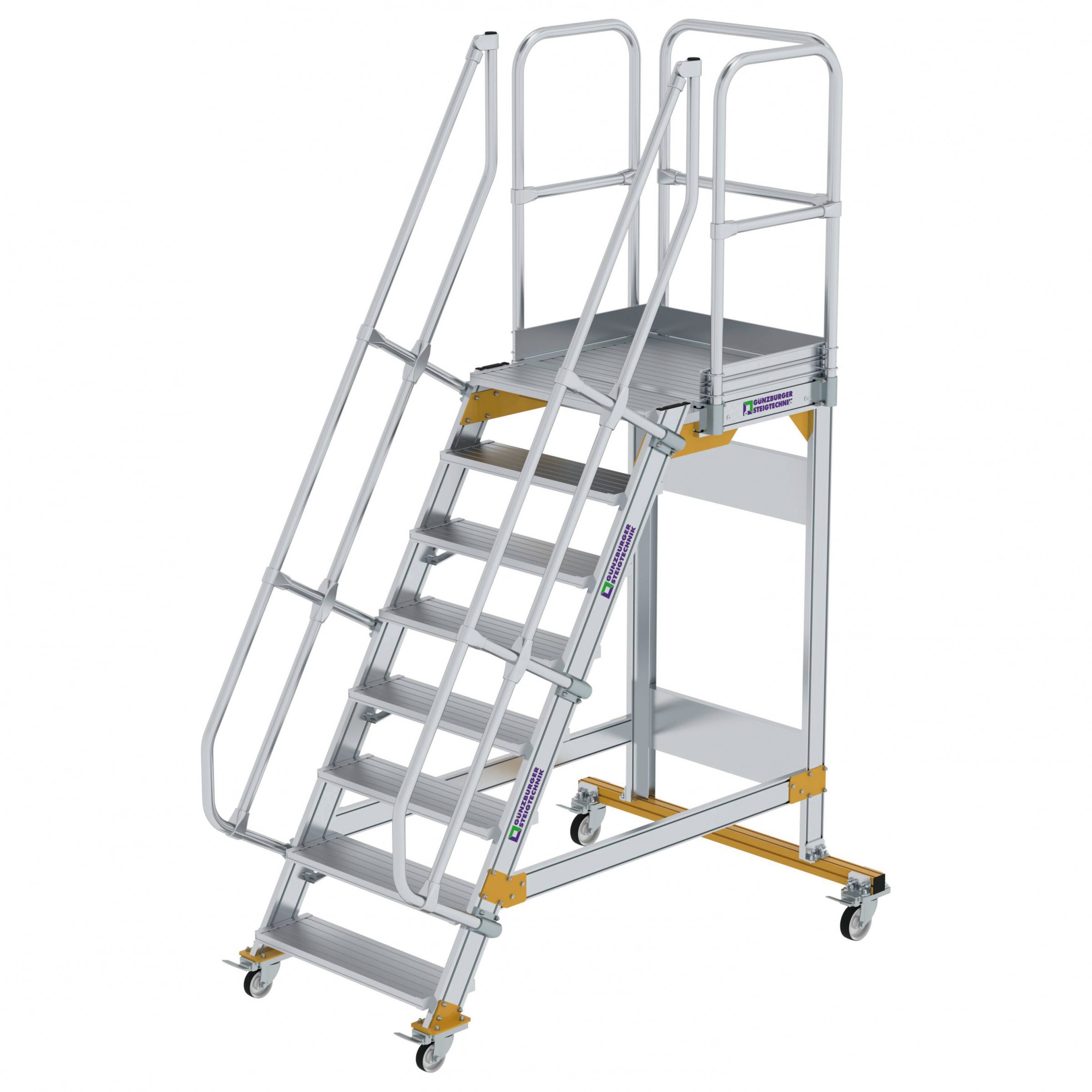 Aluminium-Plattform-Treppe fahrbar 60°, Stufenbreite 800 mm, 5 Stufen