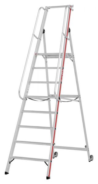 Plattformleiter mit Kipprollen und langem Handlauf - 12 Stufen