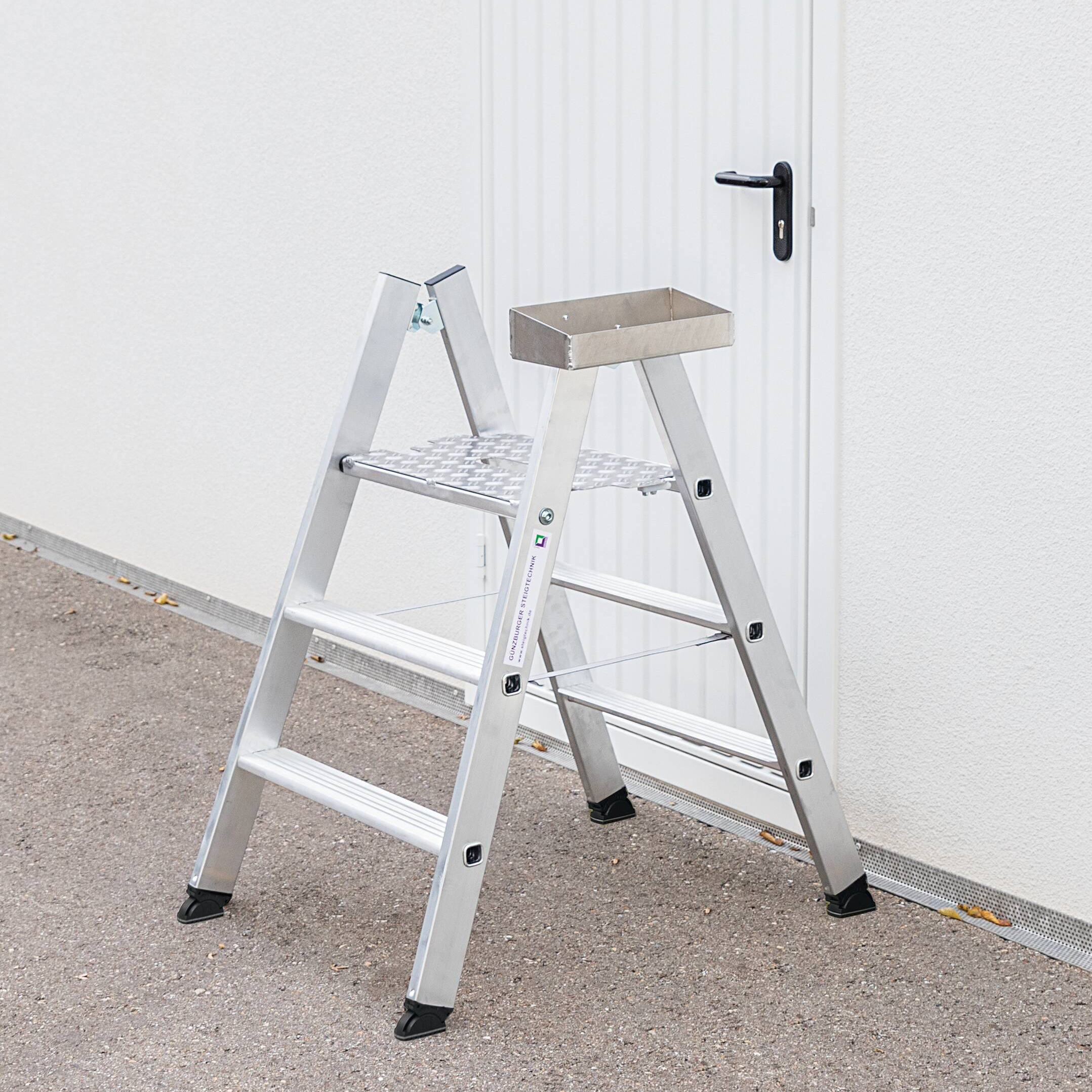 Klapptritt beidseitig begehbar, Alu natur, 3 Stufen