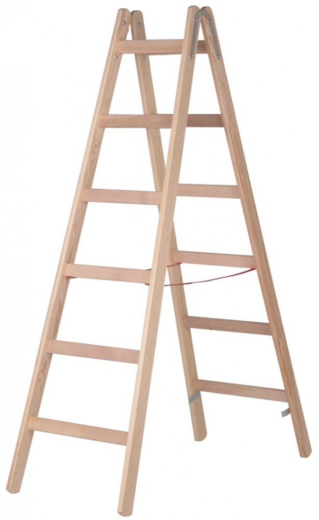 Holz-Sprossenstehleiter, beidseitig begehbar - 2x3 Sprossen/Stufen