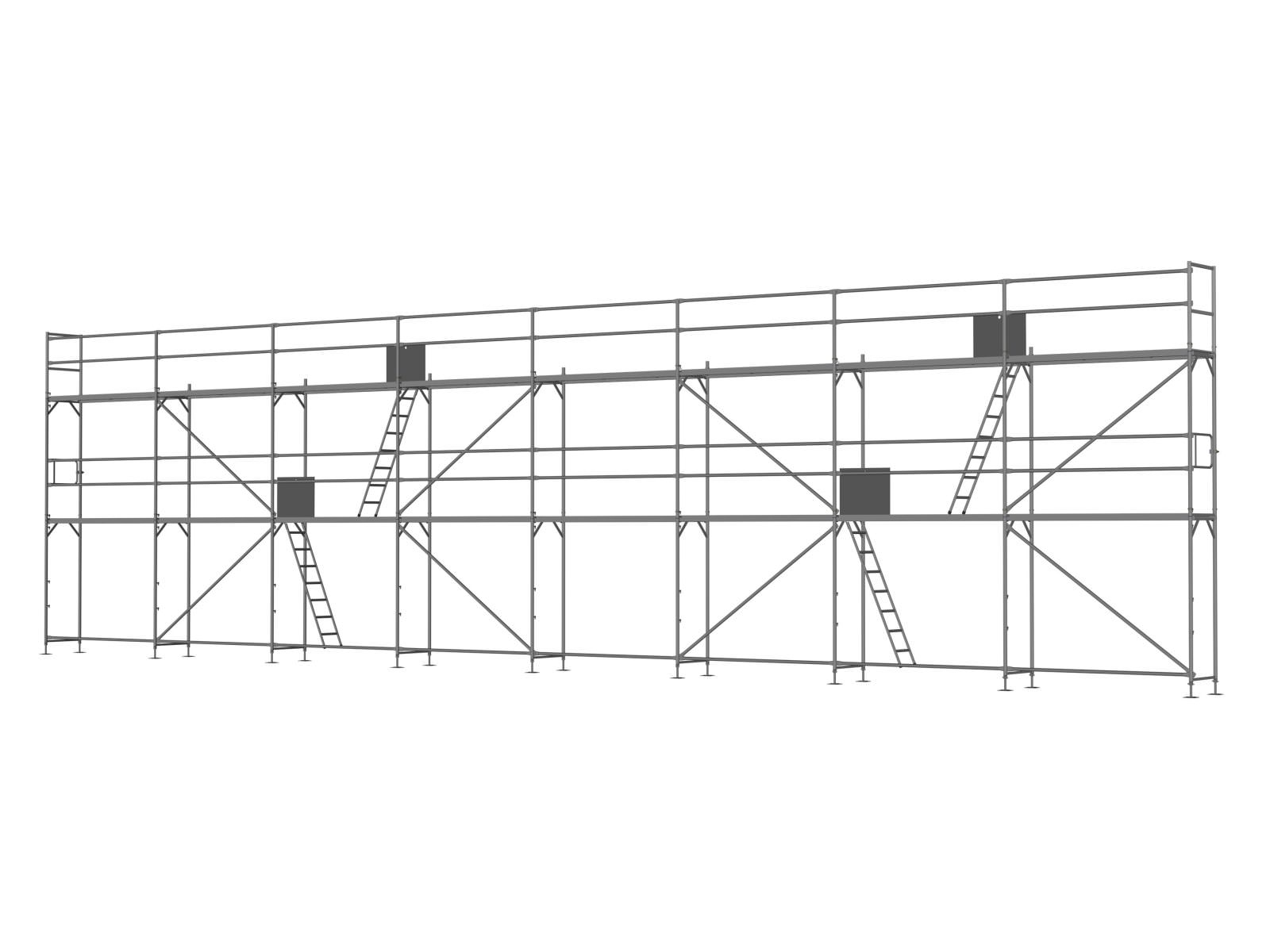 Stahl Traufseitengerüst 120 m² - 2,5 m Felder - 20 m lang - 6 m Arbeitshöhe - Basis-Gerüst inkl. Aufstieg & Befestigung