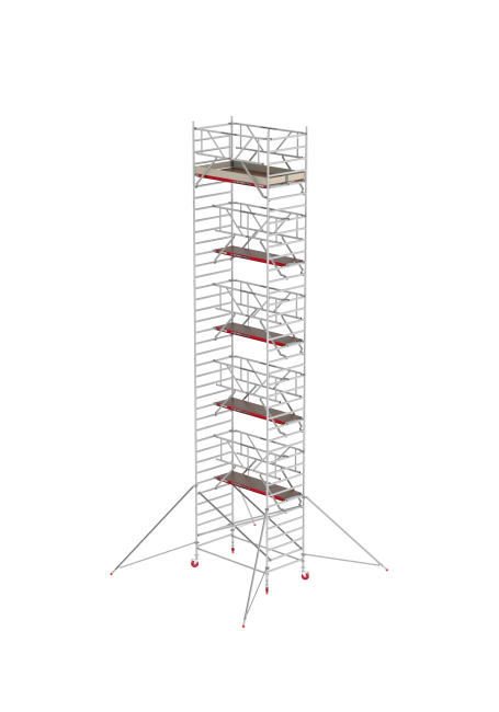 RS TOWER 42 Fahrgerüst - 12.20 m Arbeitshöhe - 1.35 m breit - 2.45 m Holzplattform - Safe-Quick® + Streben