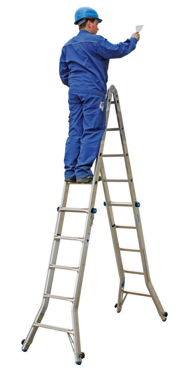 STABILO Sprossen-Gelenk-Teleskopleiter mit 4 Holmverlängerungen, 4 x 5 Sprossen