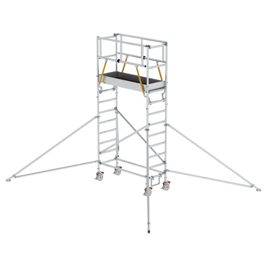 Rollgerüst SG mit Ausleger Plattformgröße 1,80 x 0,75 m, Arbeitshöhe 5.07 m Rollgerüst SG mit Ausleger Plattformgröße 2,45 x 0,75 m, Arbeitshöhe 12,35 m