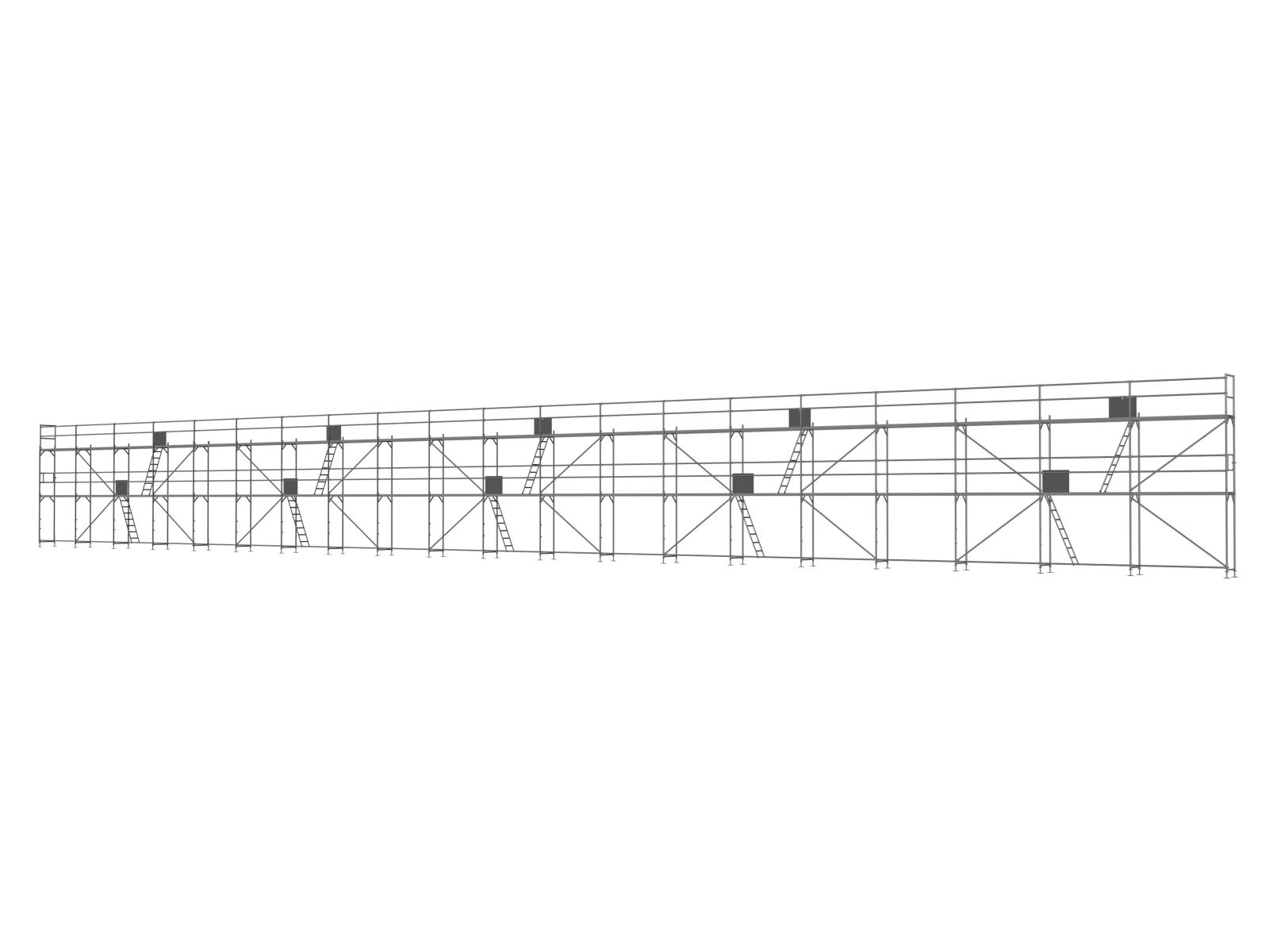 Stahl Traufseitengerüst 300 qm - 2,5 m Felder - 50 m lang - 6 m Arbeitshöhe - Basis-Gerüst inkl. Aufstieg & Befestigung