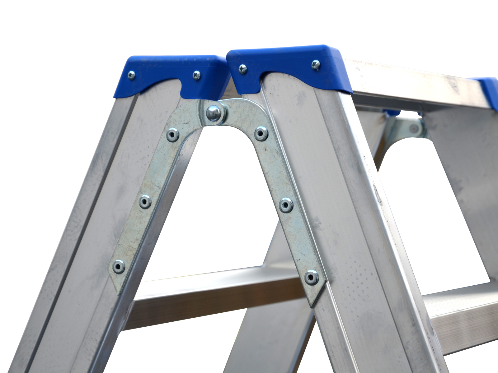 Stufenstehleiter beidseitig begehbar mit Handlauf links und rechts auf einem Leiternteil, 2x6 Sprossen/Stufen