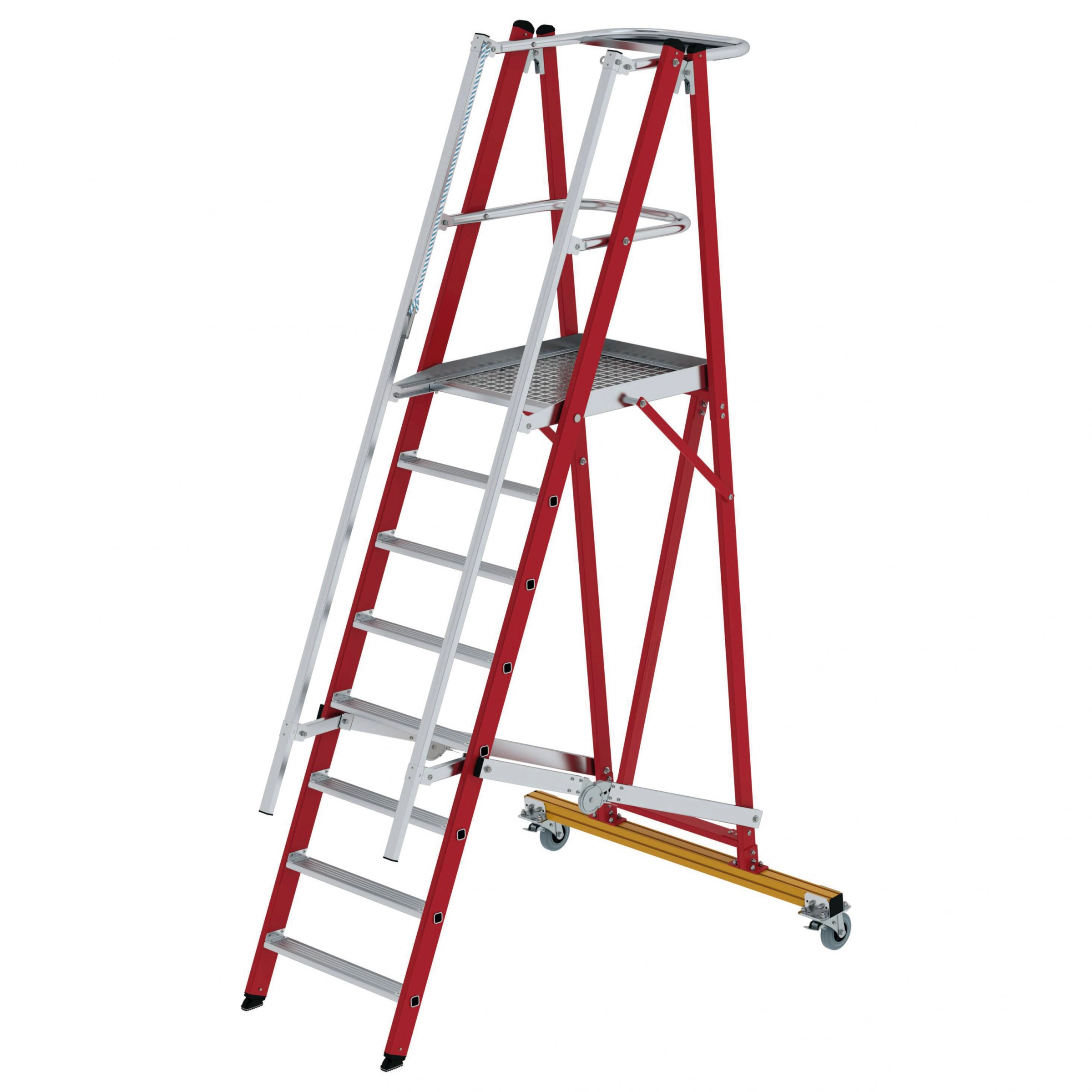 Plattformleiter GFK/ALU klappbar und fahrbar mit GFK-Handlauf, 5 Stufen Plattformleiter GFK/ALU klappbar und fahrbar mit GFK-Handlauf, 5 Stufen