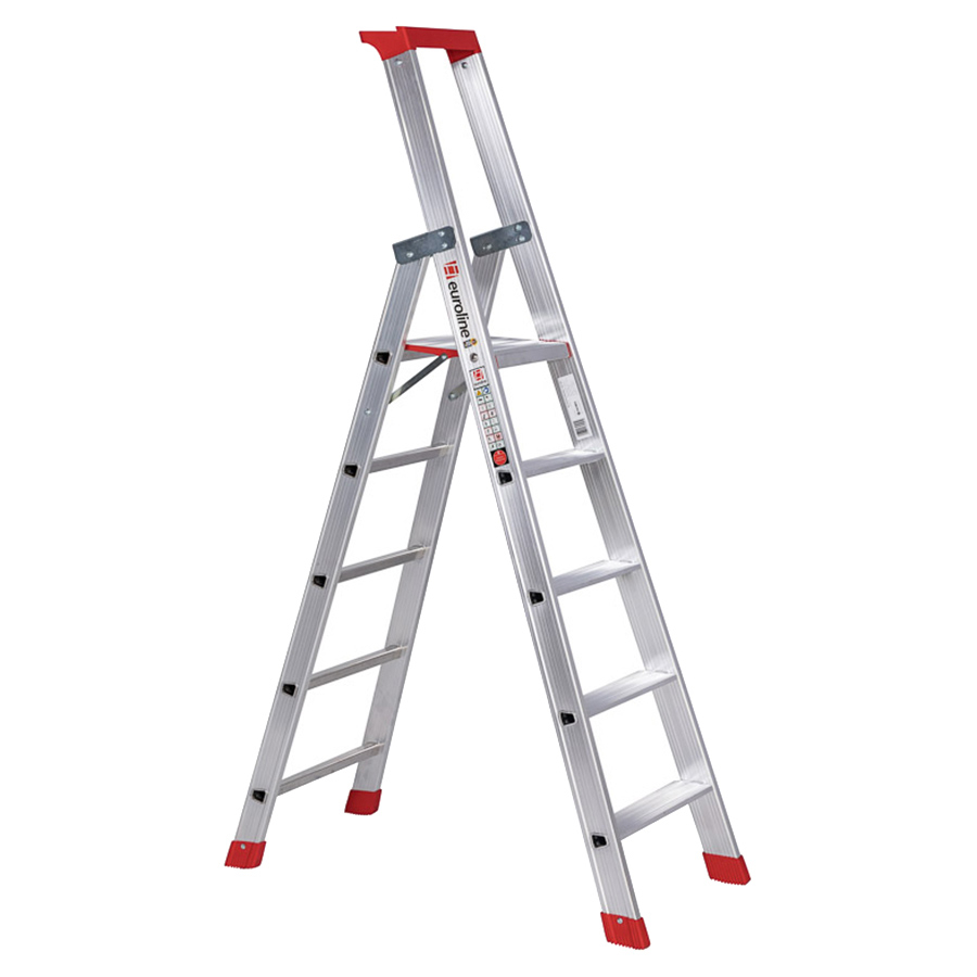 PREMIUM line Alu-Stufenstehleiter mit Sicherheitsbrücke, 5 Stufen