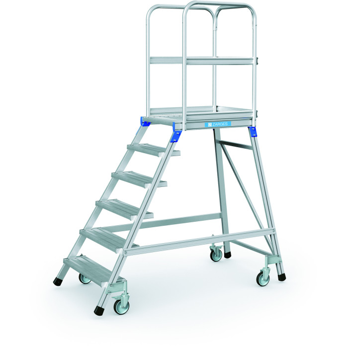 Podesttreppe, fahrbar, einseitig begehbar mit Leichtmetall-Stufen 6 Sprossen/Stufen