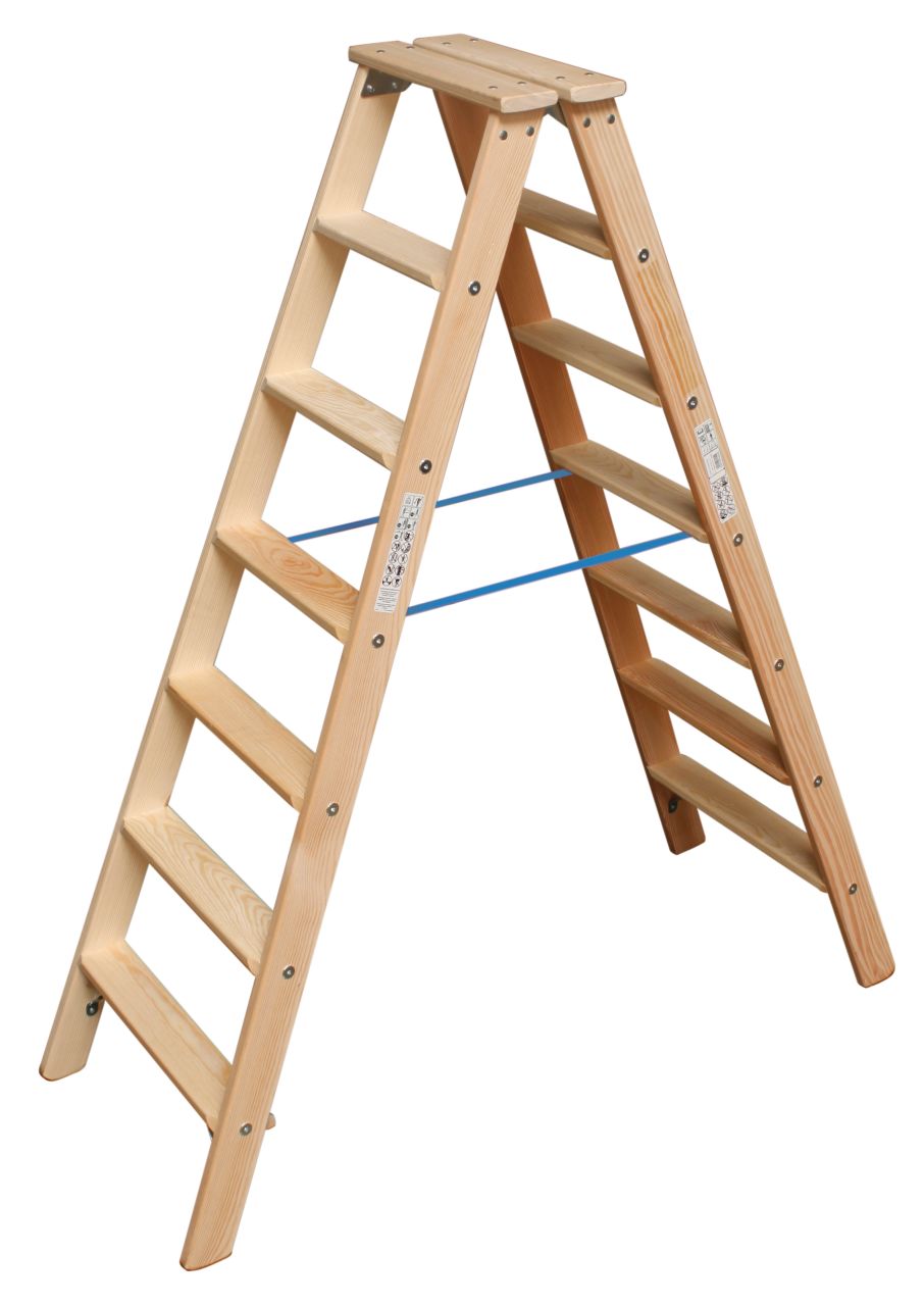STABILO Stufen-DoppelLeiter Holz, 2x7 Stufen