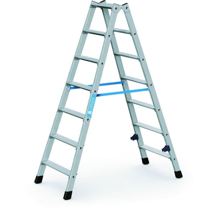Nova B, Gebördelte Stufen-Stehleiter, beidseitig begehbar, 2x7 Stufen Nova B, Gebördelte Stufen-Stehleiter, beidseitig begehbar, 2x7 Stufen
