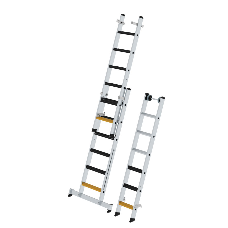 Stufen-Mehrzweckleiter 3-teilig mit nivello®-Traverse und clip-step R 13, 3x6 Stufen Stufen-Mehrzweckleiter 3-teilig mit nivello®-Traverse und clip-step R 13, 3x6 Stufen