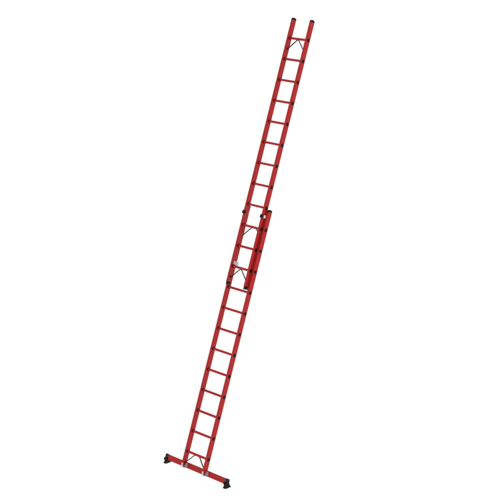 Sprossen-Schiebeleiter 2-teilig GFK mit nivello® Traverse, 2 x 8 Sprossen Sprossen-Schiebeleiter 2-teilig GFK mit nivello® Traverse, 2 x 8 Sprossen