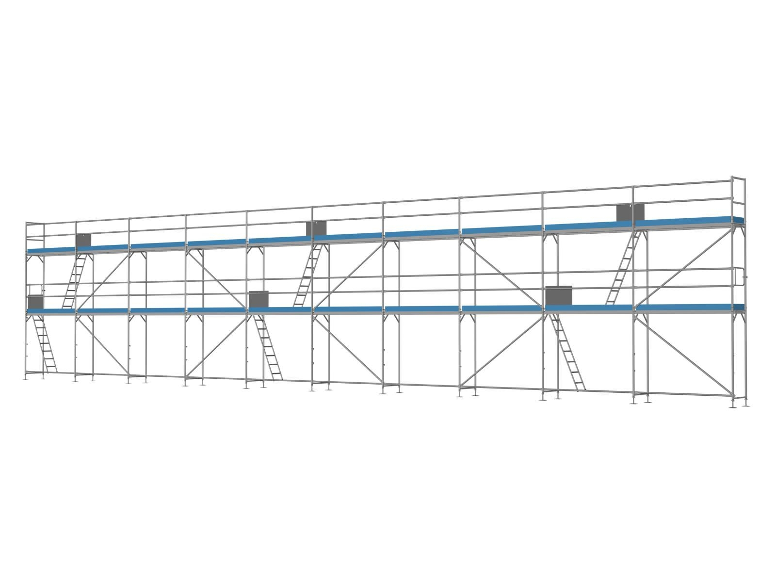 Alu Traufseitengerüst 150 m² - 2,5 m Felder - 25 m lang - 6 m Arbeitshöhe - Komplettpaket