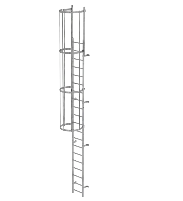 Einzügige Steigleiter mit Rückenschutz, Edelstahl, Steighöhe 4,76 m