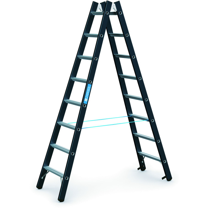 Megastep B, Gebördelte Sprossen-Stehleiter, 2 x 8 Sprossen Megastep B, Gebördelte Sprossen-Stehleiter, 2 x 8 Sprossen