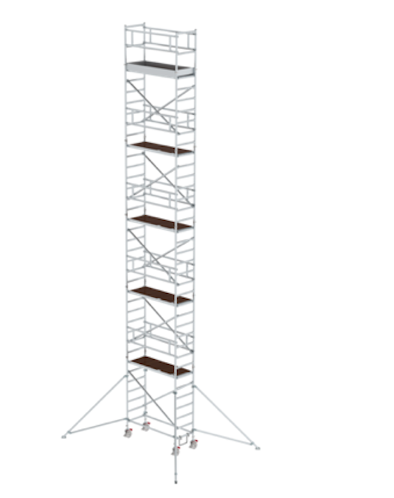 Rollgerüst SG mit Ausleger Plattformgröße 1,80 x 0,75 m, Arbeitshöhe 12,35 m Rollgerüst SG mit Fahrbalken Plattformgröße 1,80 x 0,75 m Arbeitshöhe 4,51 m