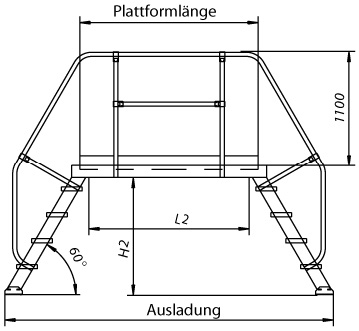 Aluminium-Überstieg 60°, Stufenbreite 800 mm, 3 Stufen