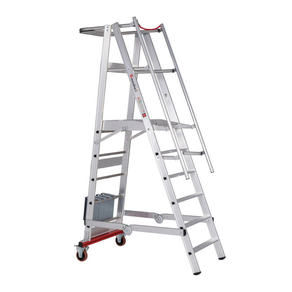 PREMIUM line Aluminium-Podestleiter fahrbar, klappbar, 6 Stufen